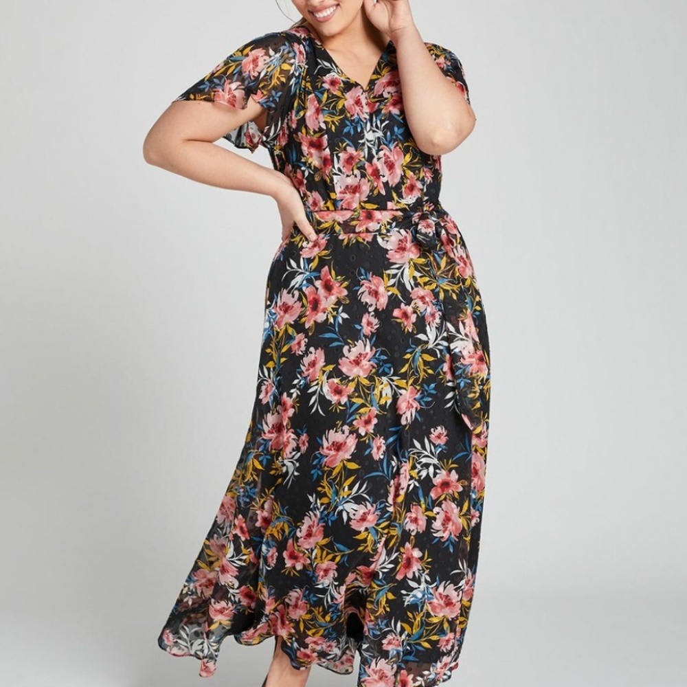 Lane Bryant Floral Chiffon Dress | Black Multi | Size 18